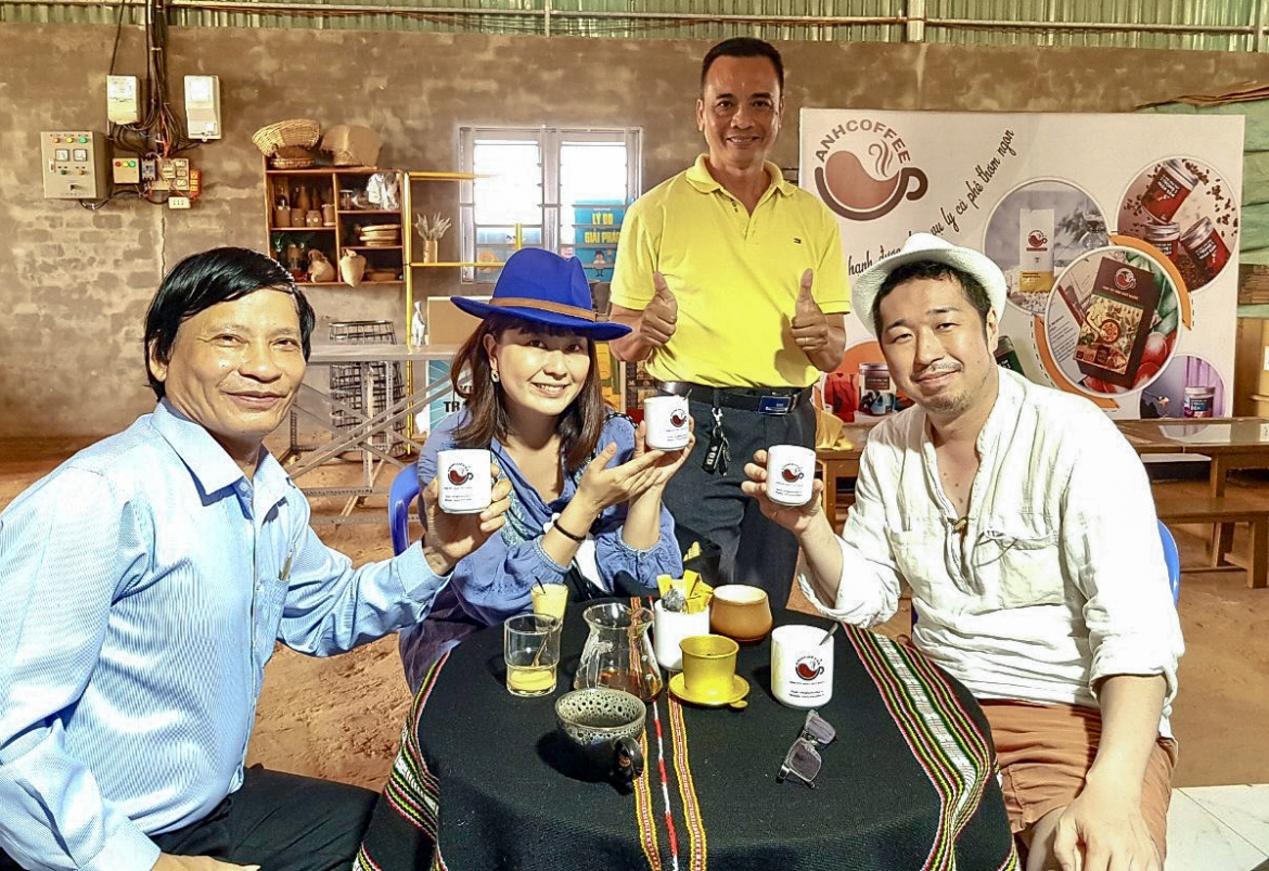 Enjoying local coffee at a countryside home in Buon Ma Thuot